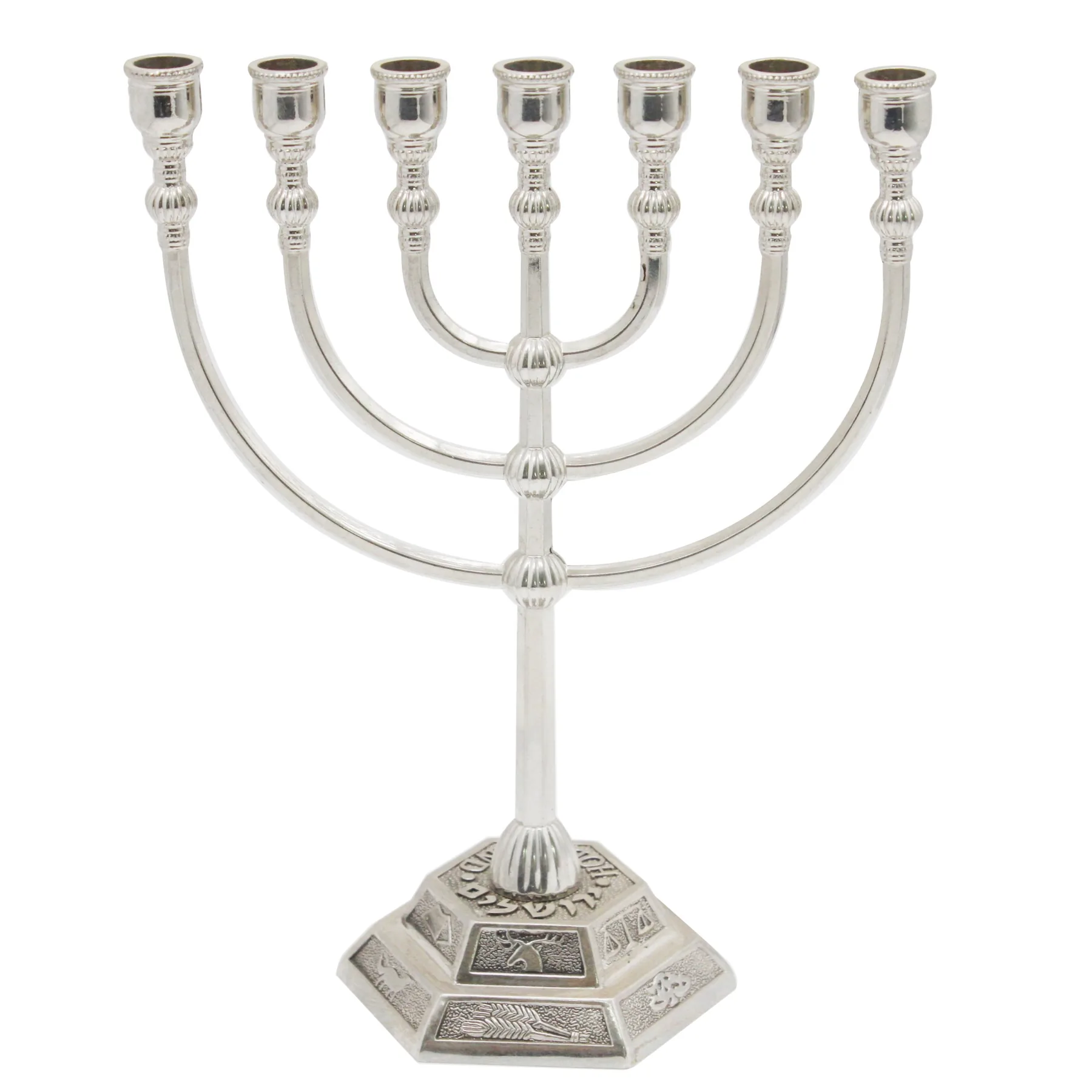 Close view of the temple relief on the hexagonal menorah base