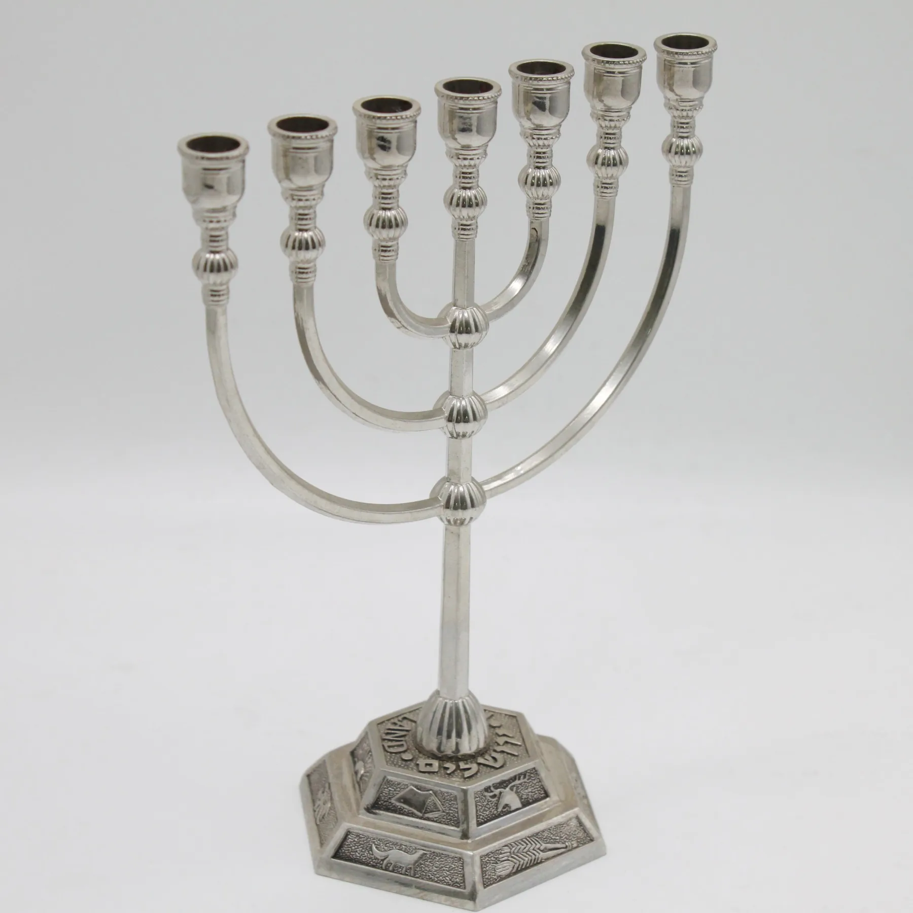 Angled view of the vintage colour menorah candle holder