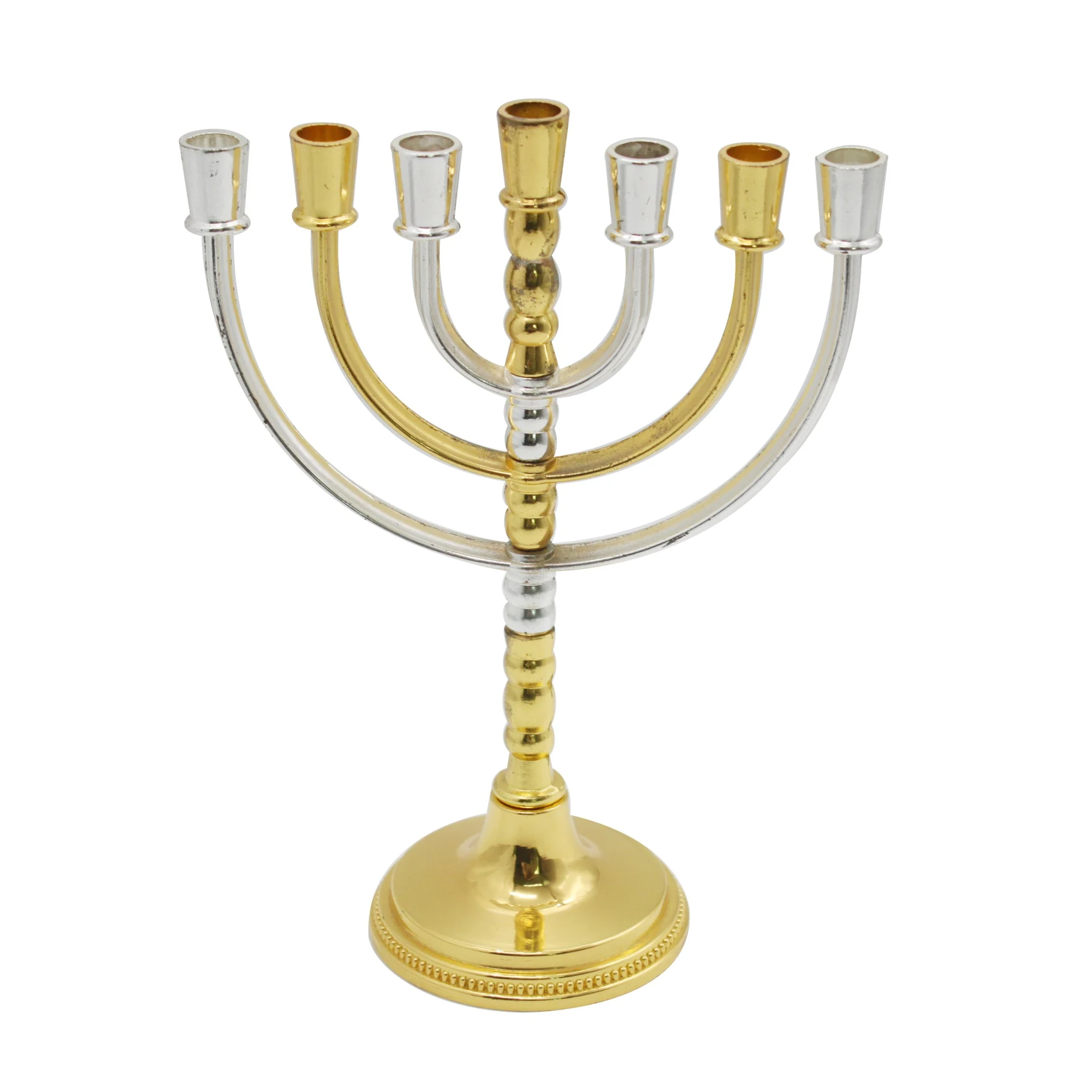 Gold and silver plated seven branch revolving Temple menorah