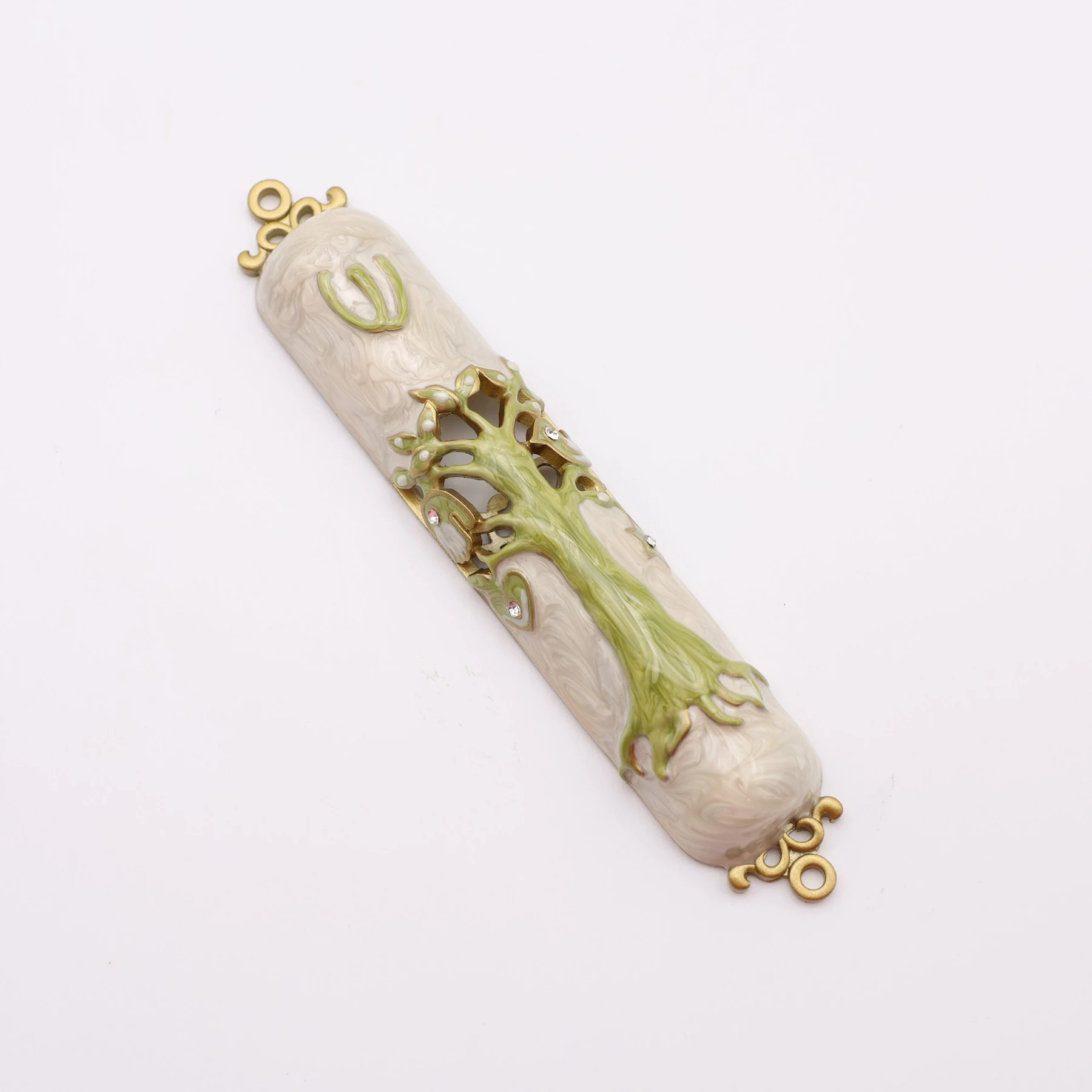 Both sizes of the Tree of Life mezuzah case side by side