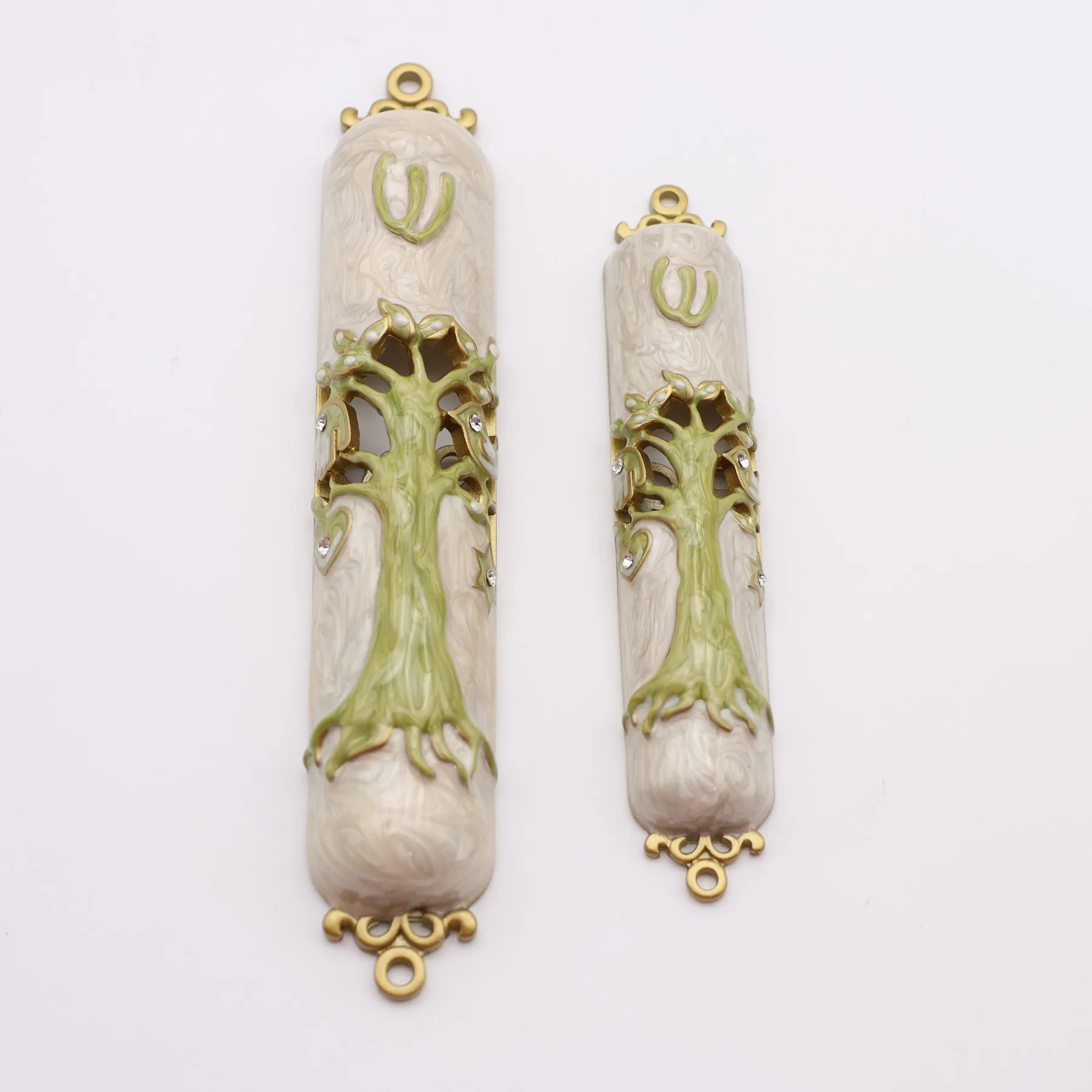 Gold and enamel Tree of Life design mezuzah case