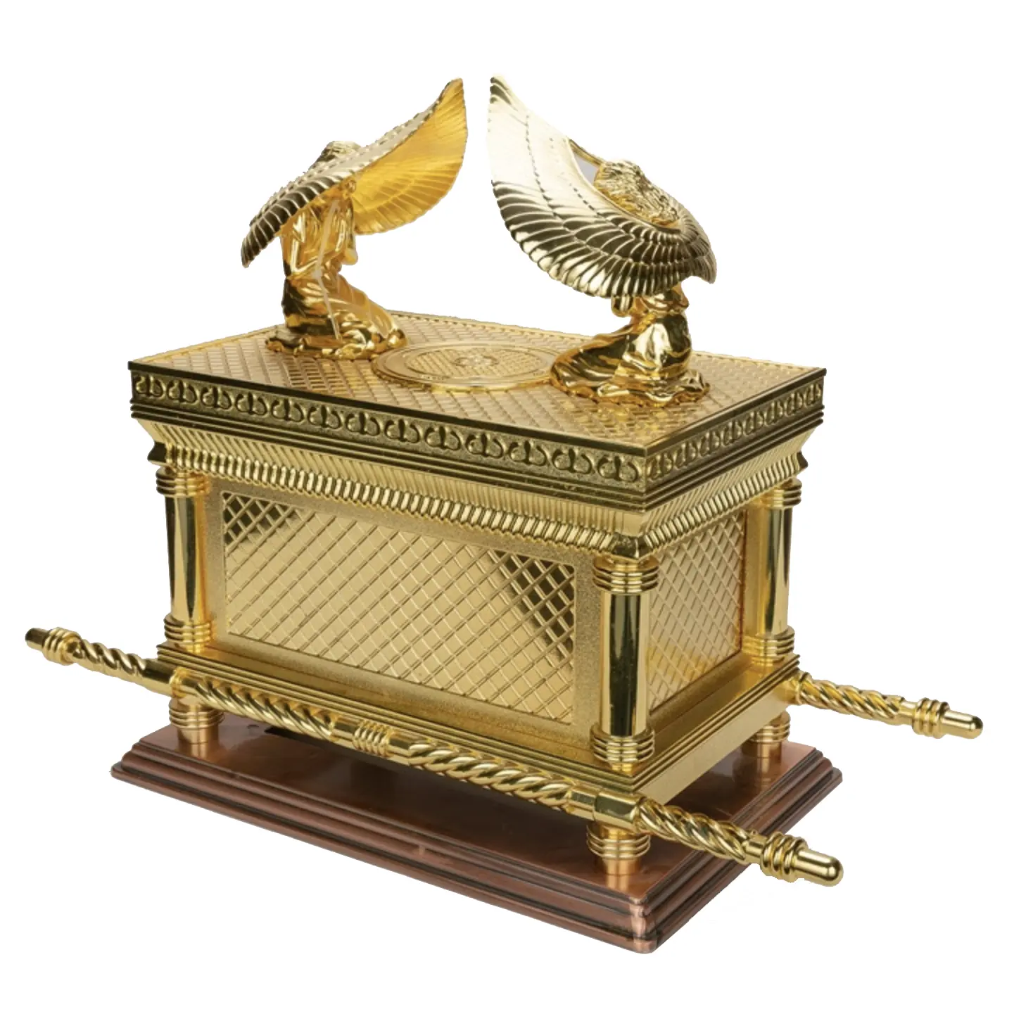 Extra large Ark of the Covenant replica shown on its solid metal base
