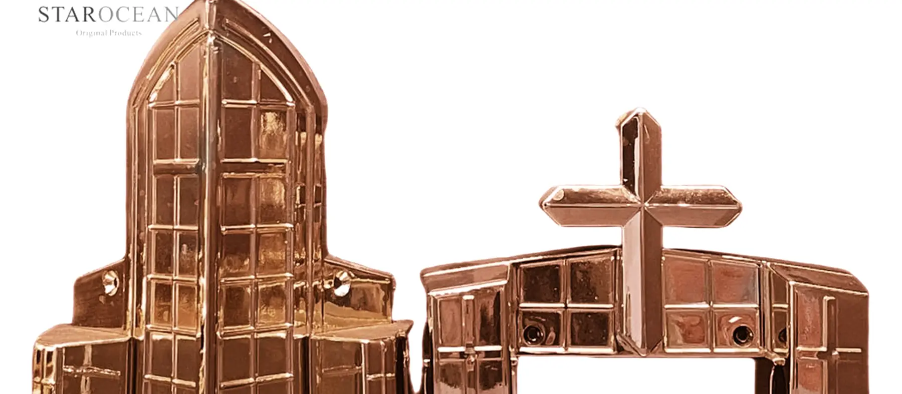 Bronze plated coffin corner set with cross ornament