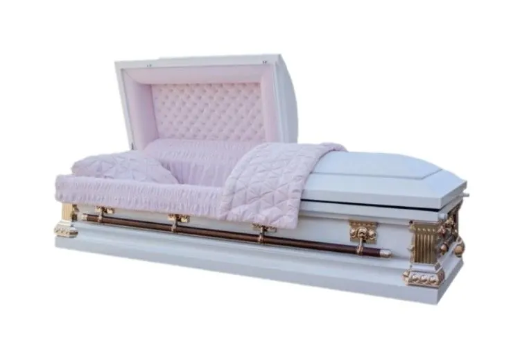 White Shaded Silver Rose Copper Casket, Pink Velvet Interior and Square Corner MC03 view 1
