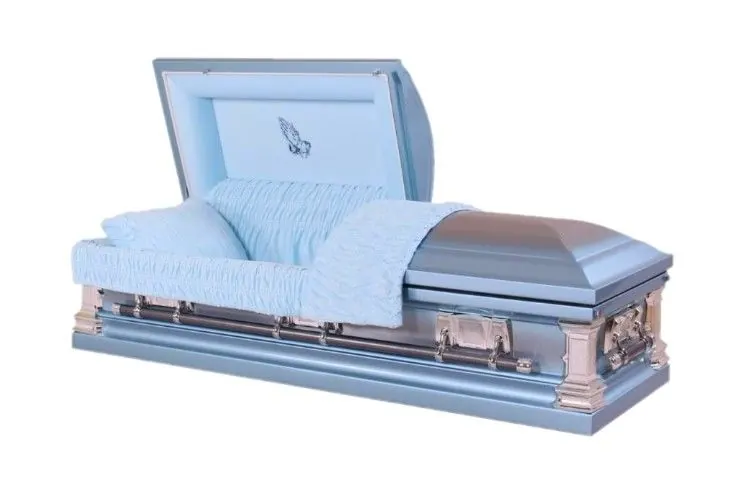 18 Gauge Stainless Steel Metal Casket in Natural Brushed Highland Blue Finish MC06 view 1