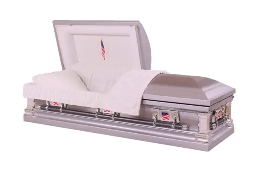 White Velvet Interior Stainless Casket 18Gauge, Natural Brushed Platinum Finish MC07
