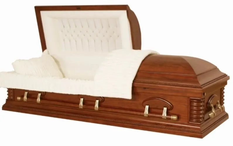 Solid Oak Custom Caskets Luxury Decoration Design with Almond Velvet Interior view 1