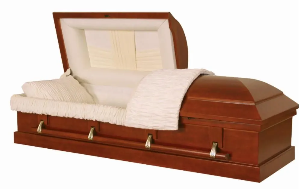 Traditional Solid Wood Caskets SWC05 with Zamak Handle and Velvet Interior view 1