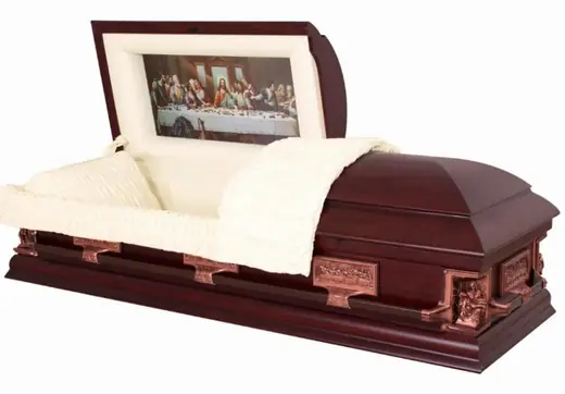 Last Supper Pattern Wooden Caskets SWC06 in Poplar Materail and Velvet Interior