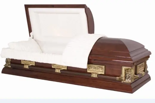 Almond Crepe Wooden Caskets SWC07 Equips Metal Casket Corner Nice Shape