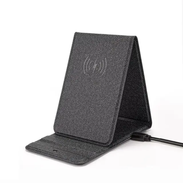 Dark grey foldable wireless charging fabric phone stand