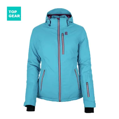 Blaue Damen-Skijacke mit abnehmbarer Kapuze