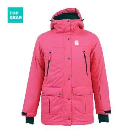 Rosa Unisex-Skijacke mit angesetzter Kapuze