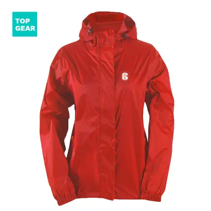 Women's packable rain jacket with connected hood view 3