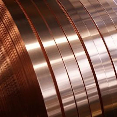 Slit copper strip coils with mirror-bright surfaces stacked side by side