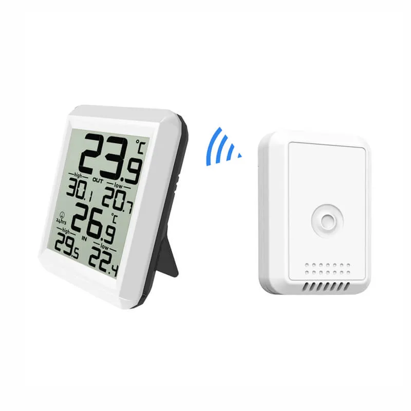 FT0420 wireless thermometer console and outdoor sensor with LCD display and battery compartment