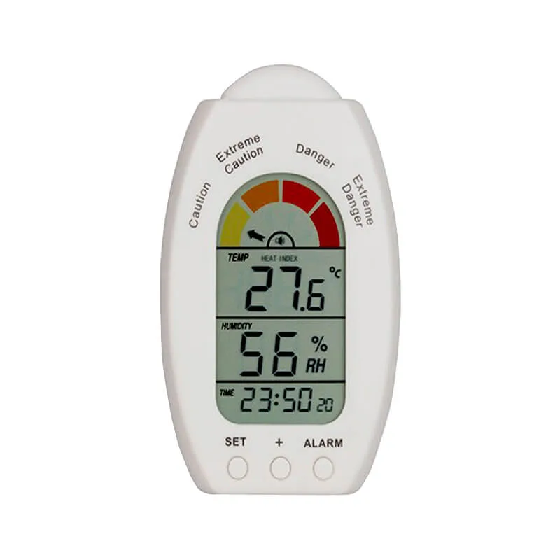 FT001 Portable Heat Meter with backlit LCD display showing heat stroke risk levels