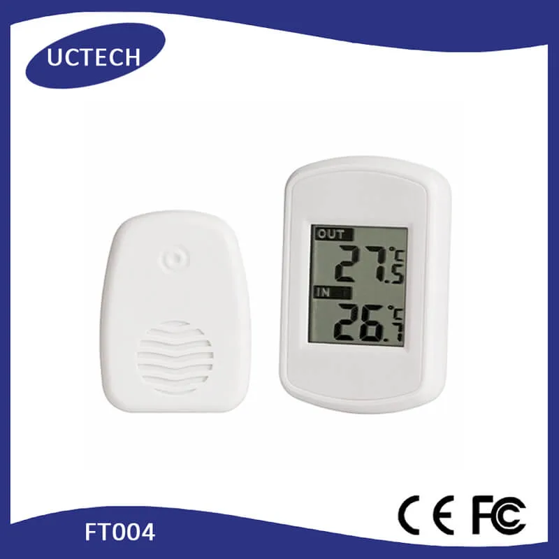 FT004 sensor mounted on a wall with visible LCD display