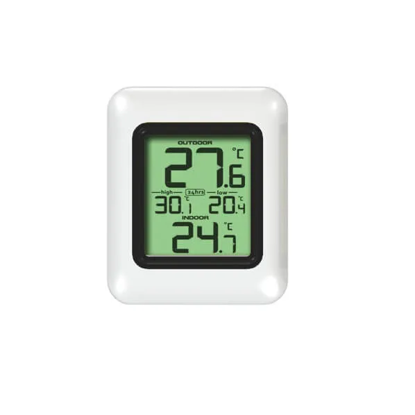 FT0047 outdoor sensor mounted on a wall with visible battery compartment
