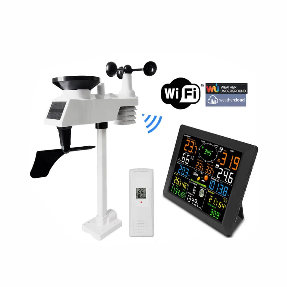 FT0300 WiFi weather station console with integrated outdoor sensor and solar panel