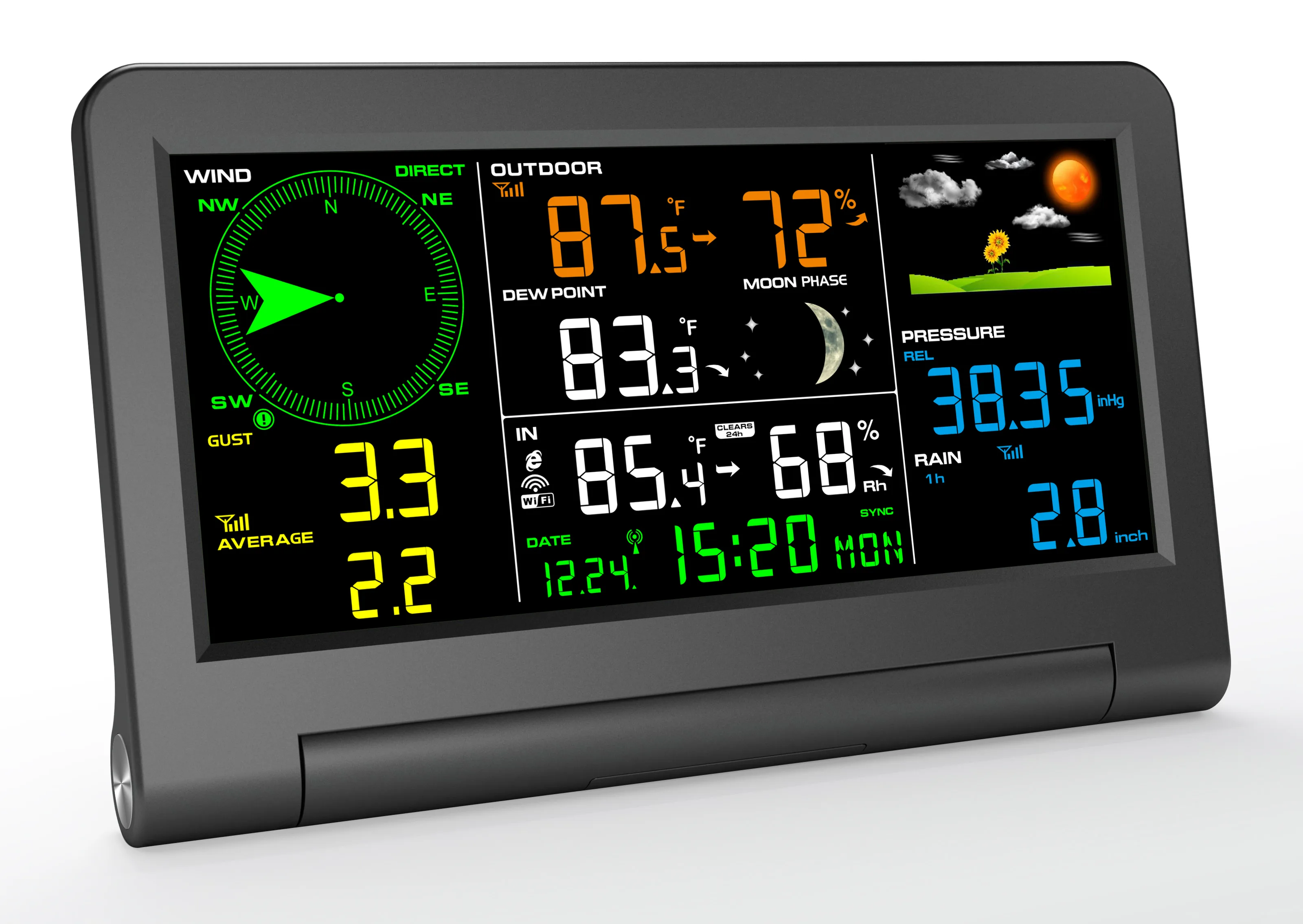 FT0350 weather station system with console and sensor in a garden setting