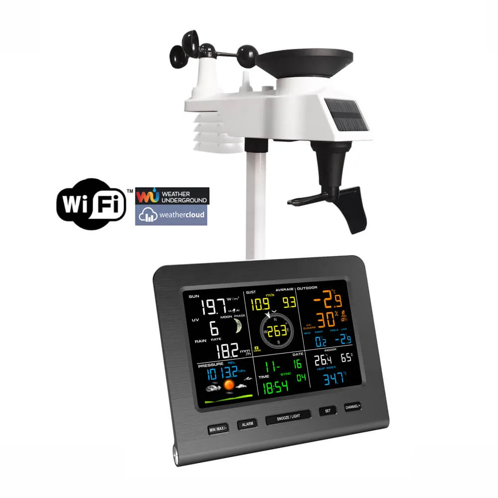 FT0360 WiFi weather station console with integrated outdoor sensor and solar panel
