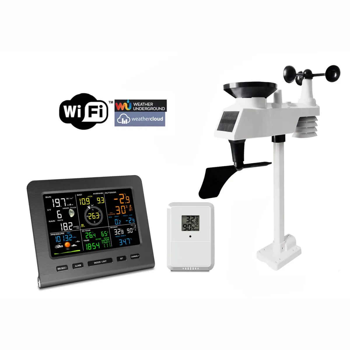 FT0361 WiFi weather station console with integrated outdoor sensor and solar panel