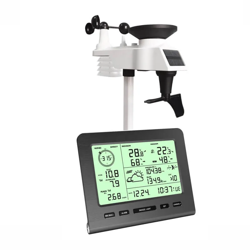 FT036B1 outdoor sensor mounted on a wall with solar panel visible