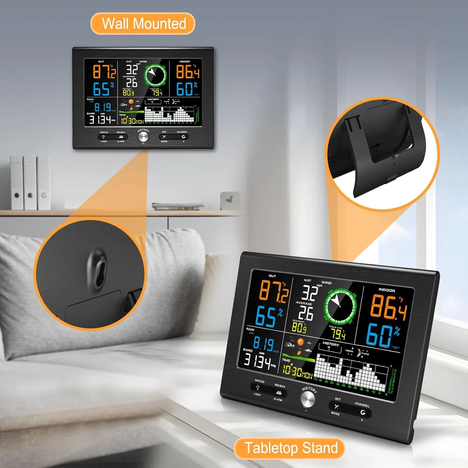 FT037B weather station system with full feature display including moon phase and barometric trend