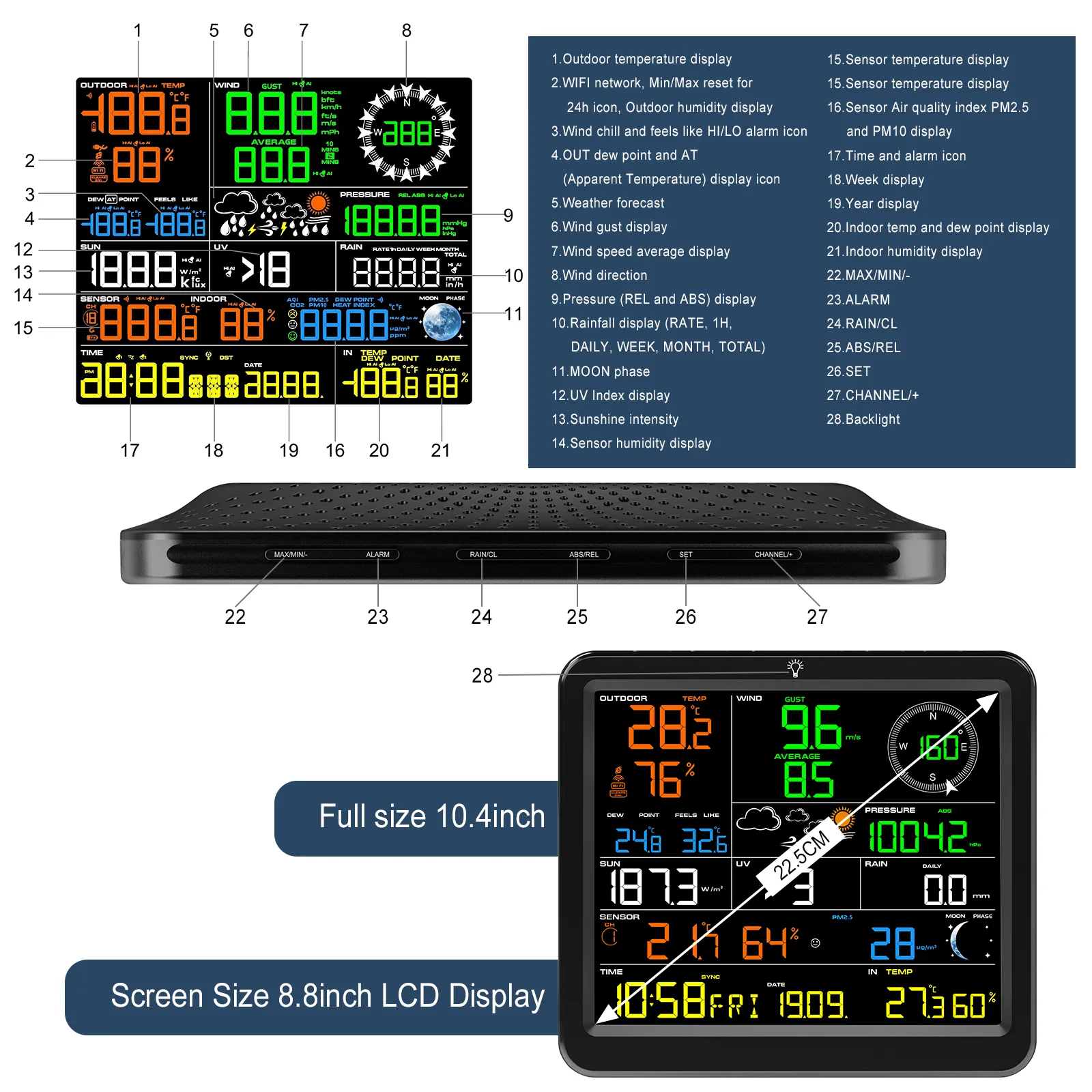 FT0390 WIFI Large Screen Professional Weather Station with CO2 from UCTECH