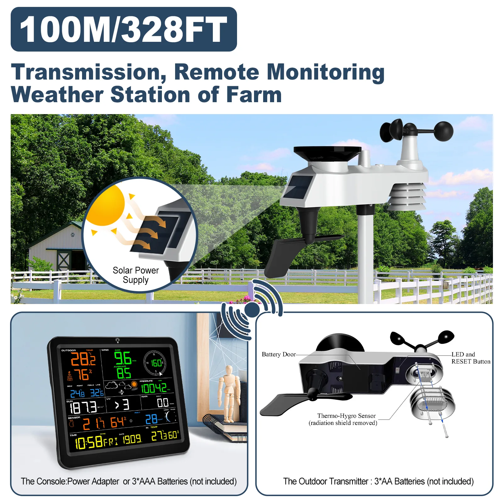 FT0390 console with 2.4GHz WiFi connection and outdoor sensor in position