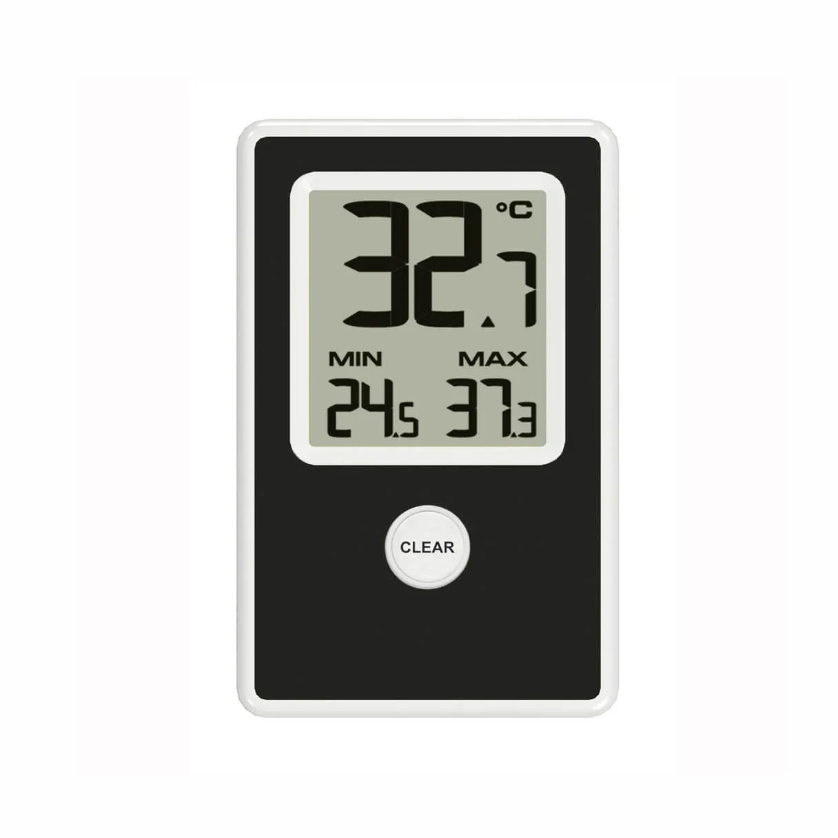 FT0402 indoor thermometer console with LCD display and battery compartment