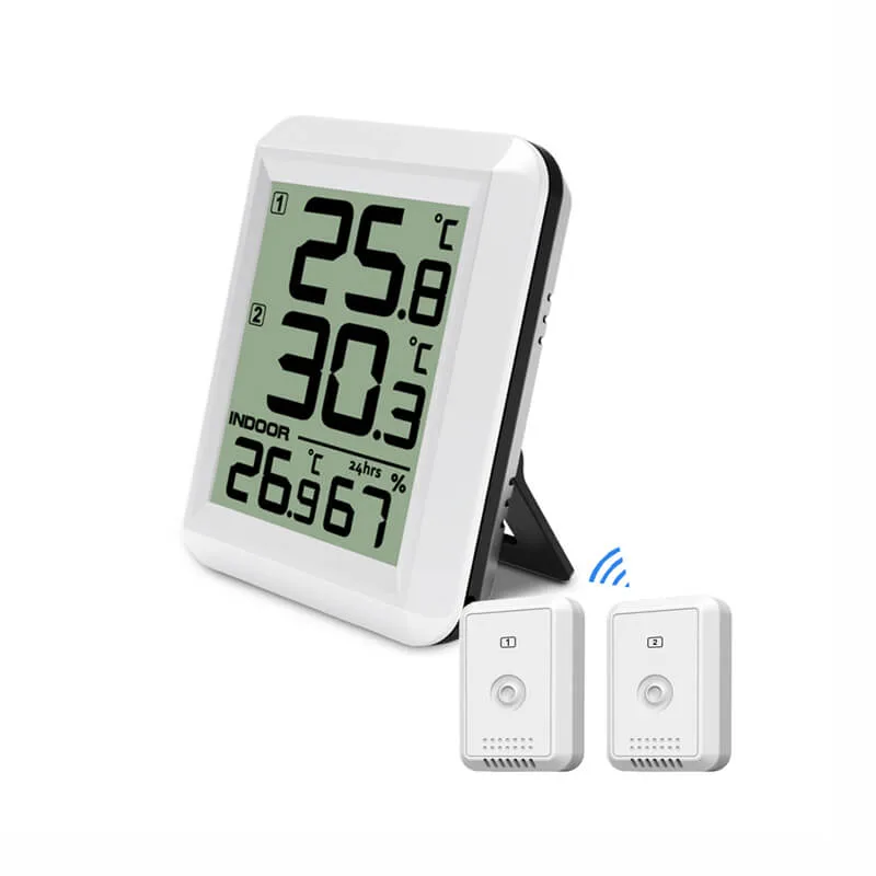 FT0424 wireless thermometer system with indoor console and two remote sensors