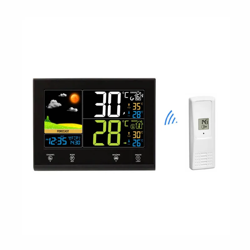 FT0854 RF weather station with indoor console and outdoor sensor mounted on a wall