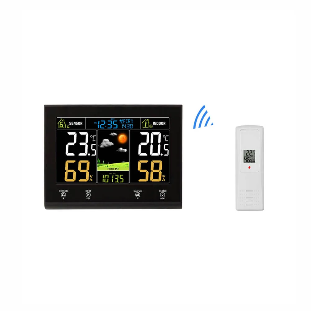 FT0855 RF weather station console and outdoor sensor with display and battery compartment