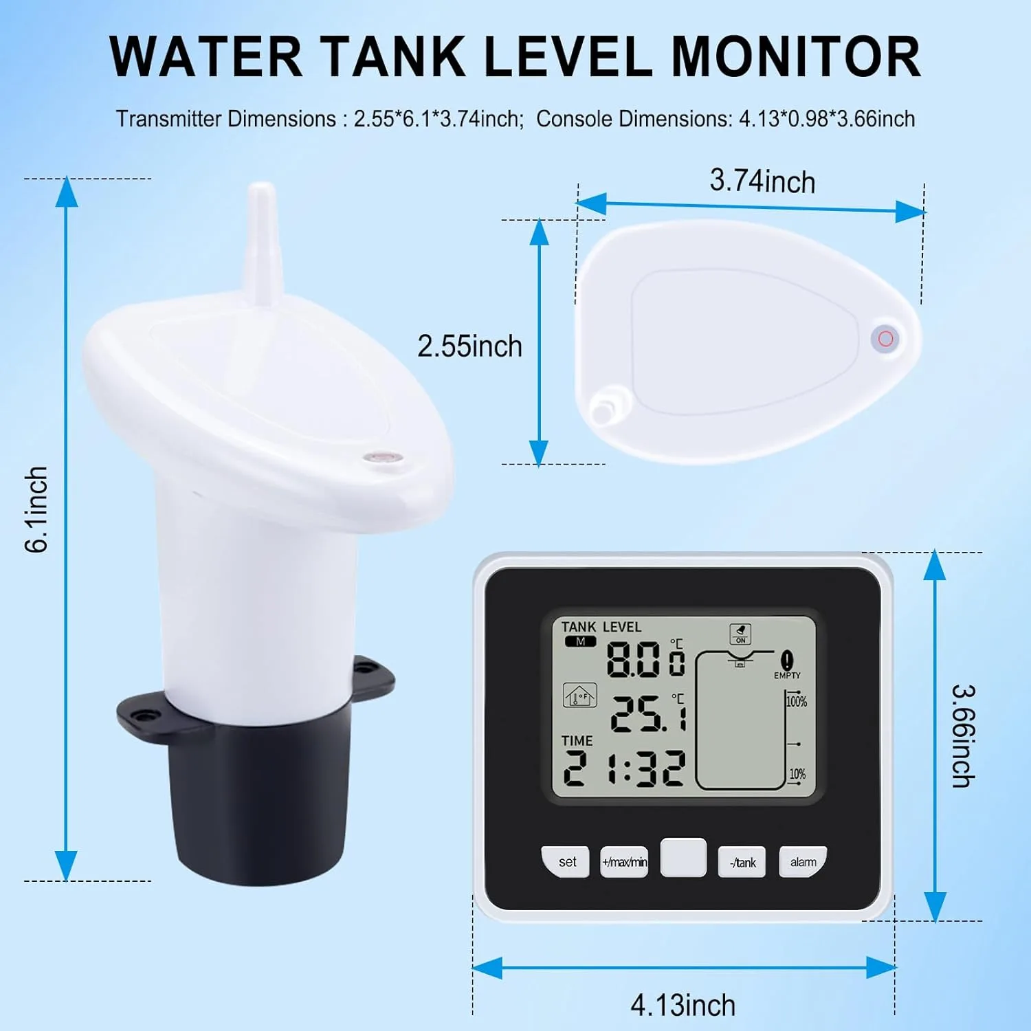 Transmitter unit mounted inside a tank with sensor facing down