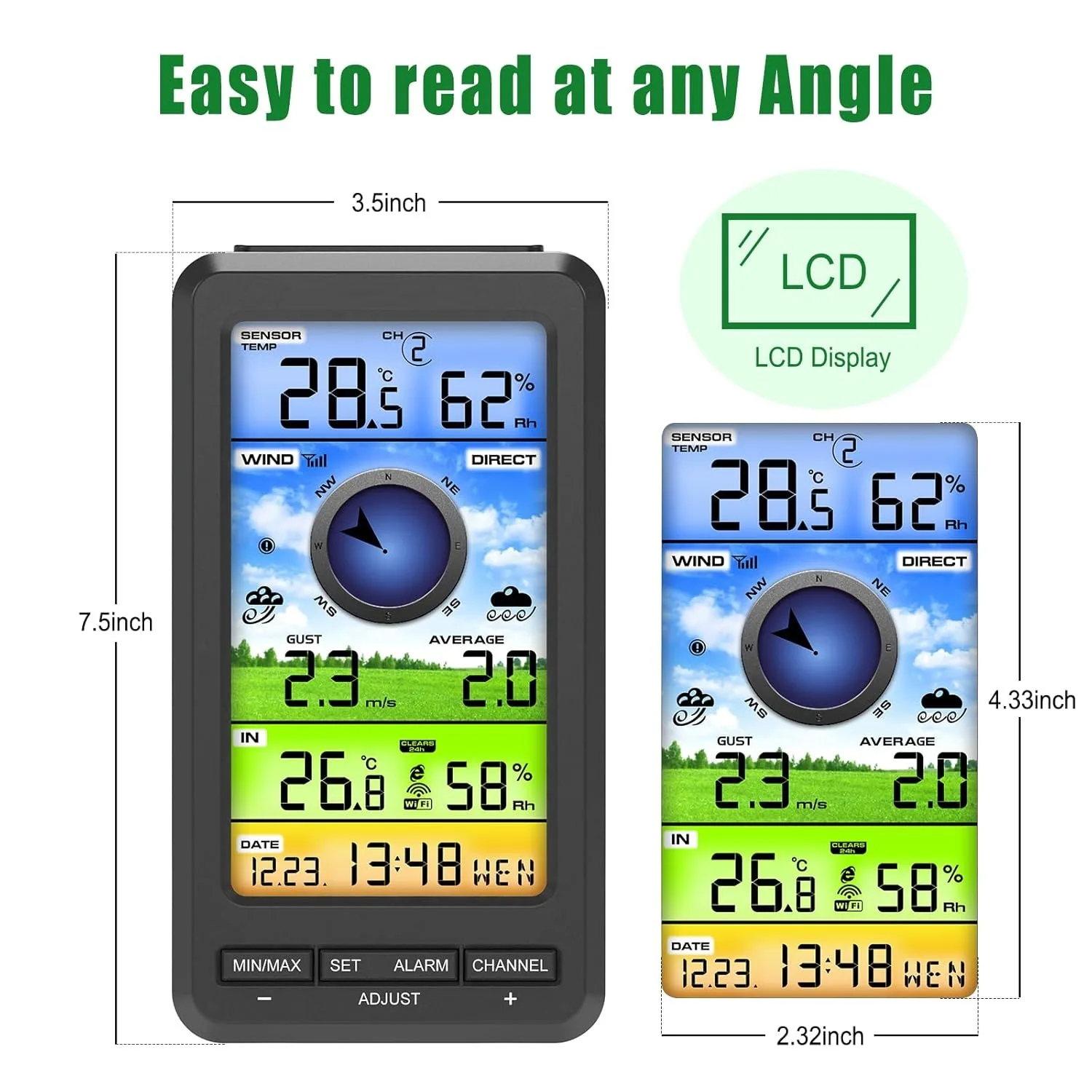 FT0214 wireless weather station wind gauge with outdoor sensor head and console
