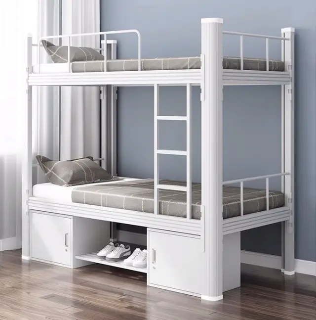 School Dormitory Modern Student Iron Double Decker Metal Steel Pipe Bunk Bed Factory Direc