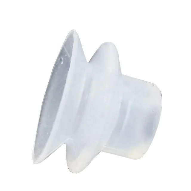 Translucent silicone bellows suction cup with flared sealing lip