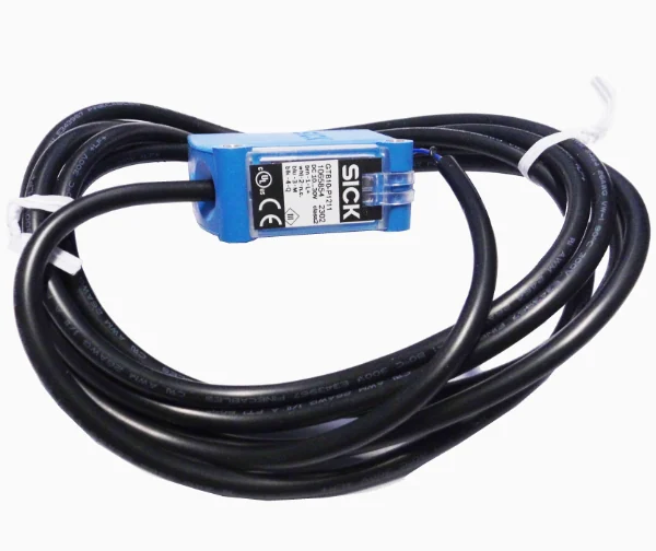 Blue rectangular photoelectric sensor with a coiled cable, held in stock in Zhuhai