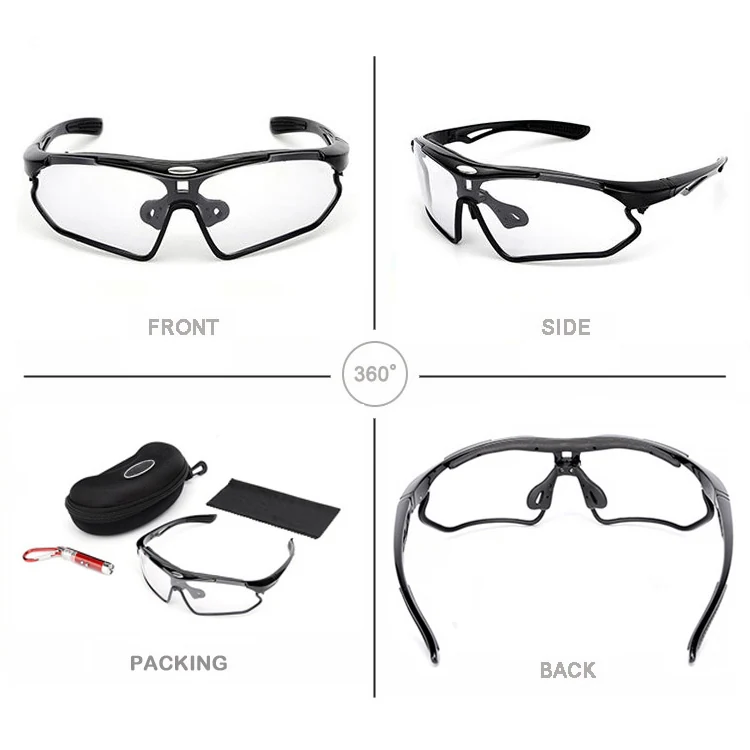 CL-J037P photochromic glasses in use during outdoor cycling with automatic lens adjustment