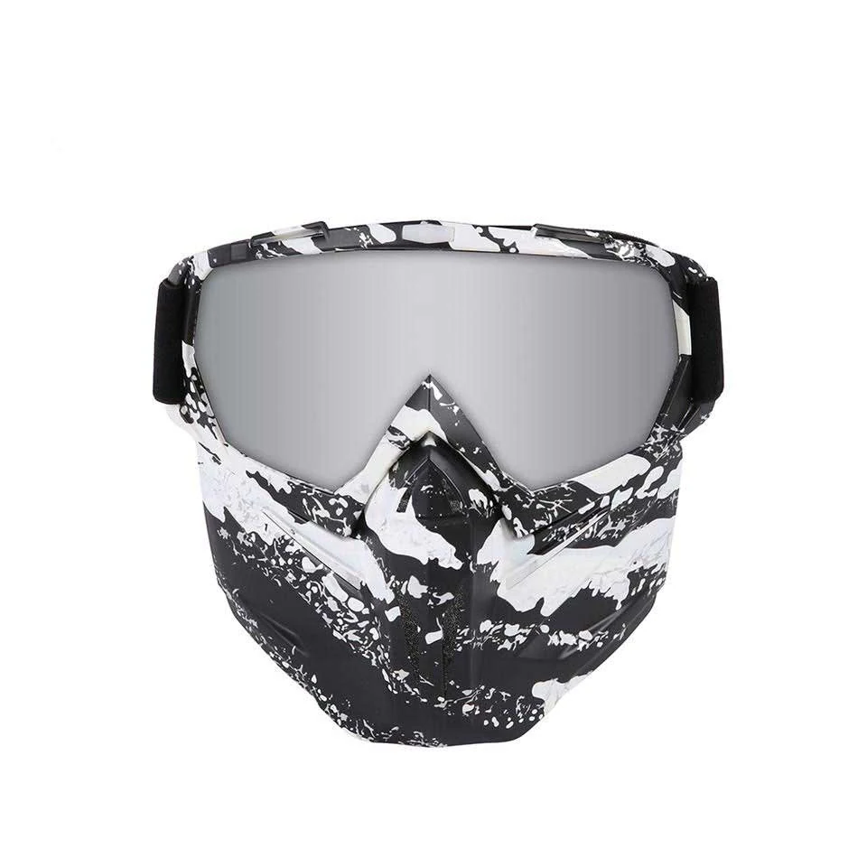 MT-Y634M goggles shown with the face mask detached, highlighting the slot connection system