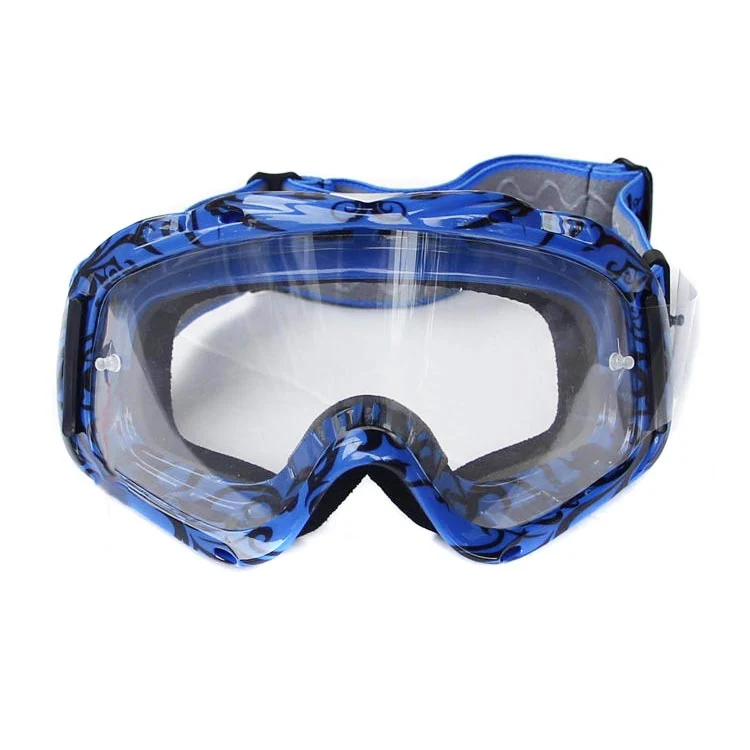 MT-Y652 goggle fitted under a motorcycle helmet with the tear-off strip partially peeled
