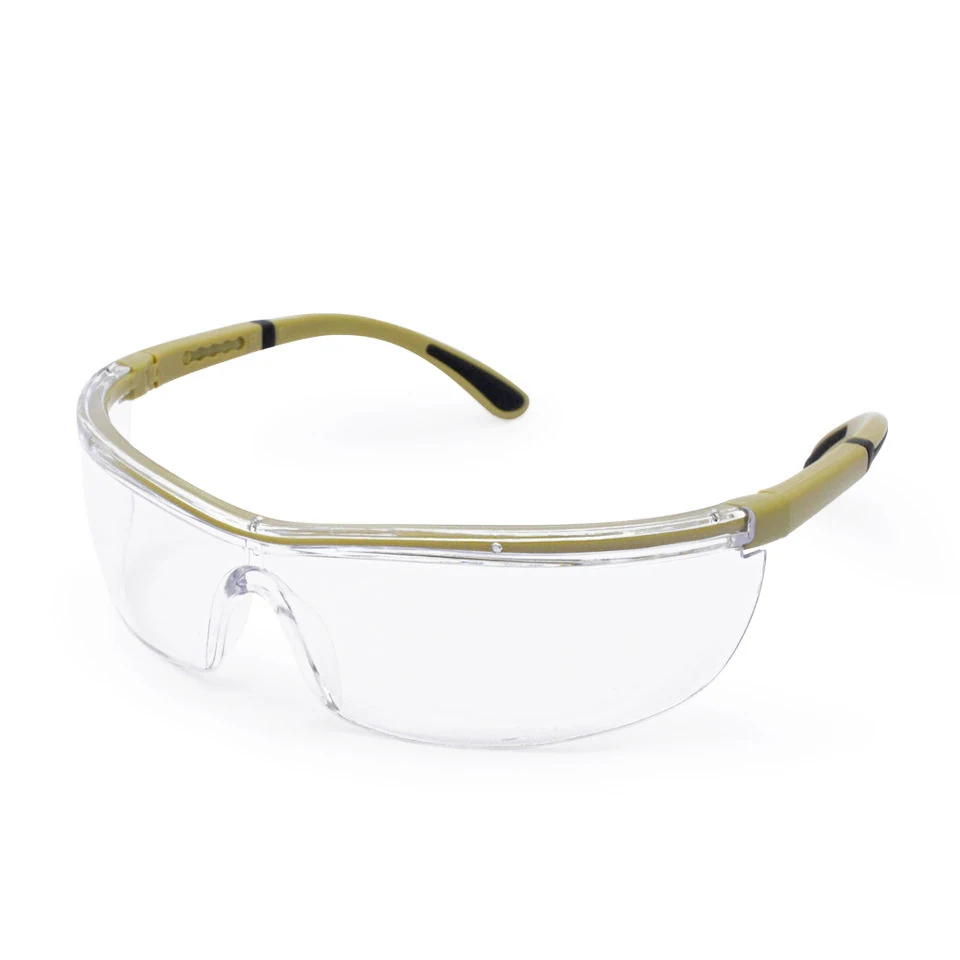 SG-JN042 CE standard safety glasses with clear polycarbonate lens and black polycarbonate frame with rubber anti-slip grips
