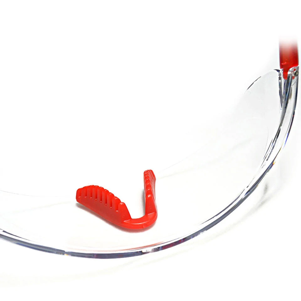 SG-JN146 safety glasses worn on a face with soft nose bridge and rubber arms