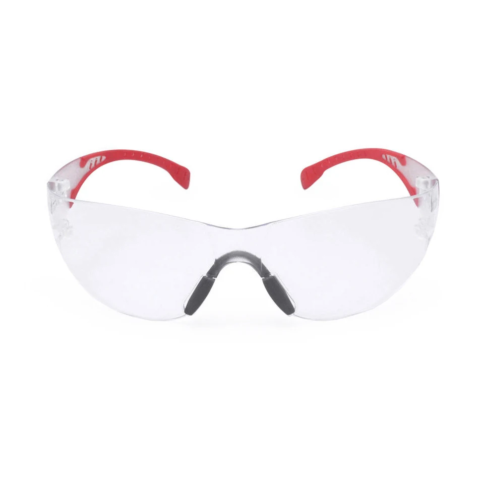 SG-JN162 safety glasses worn under a hard hat, demonstrating compatibility with head protection