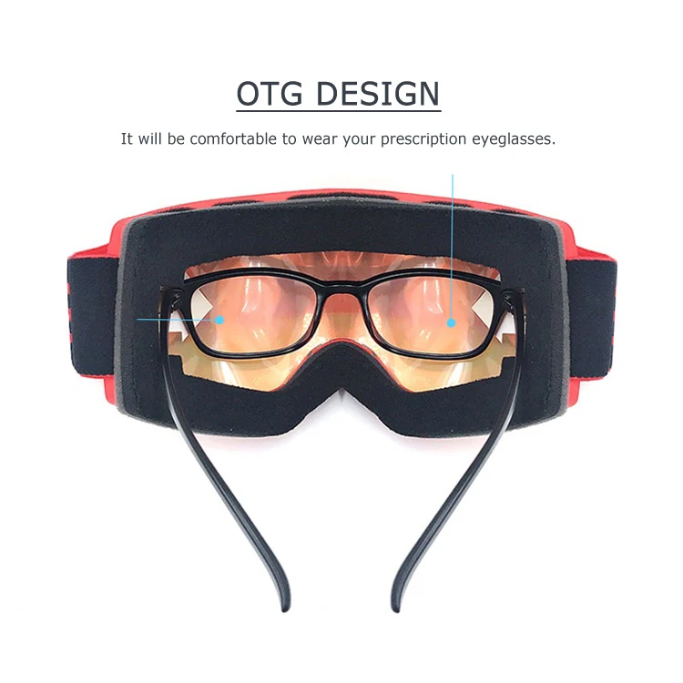 SK-J001 goggle with adjustable strap and logo printing on frame and strap