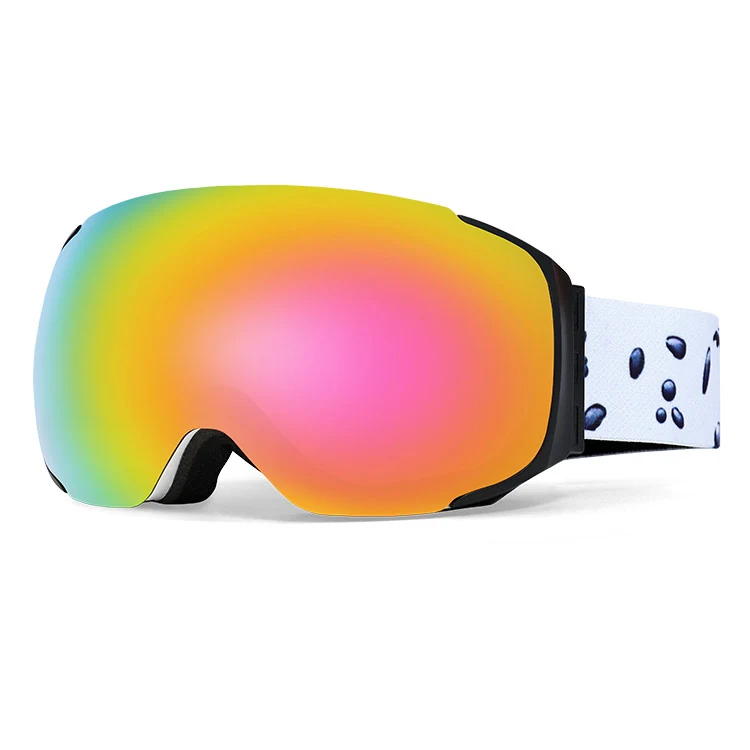 SK-J009M goggle fitted under a ski helmet with adjustable silicone-lined strap