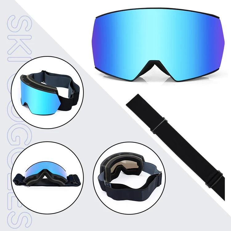 SK-J011M goggle with smoke-tinted lens, showing the cylindrical lens design and ventilation channels