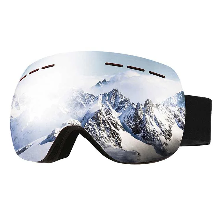 SK-J021 frameless spherical ski goggle with clear polycarbonate lens and black TPU frame